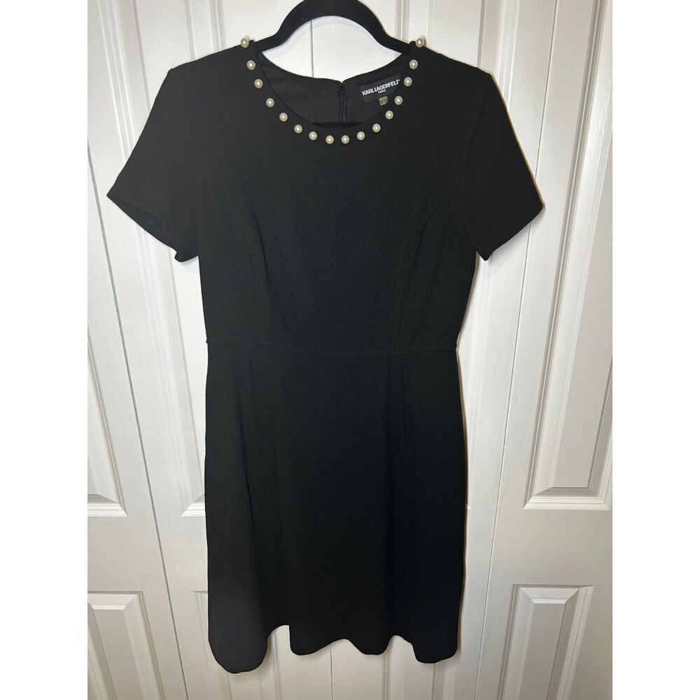 Karl Lagerfeld Paris Faux Pearl Crepe Fit & Flare Dress Size 8